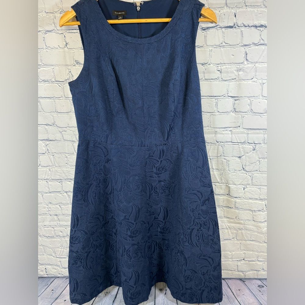 Talbots Navy Brocade Midi Sleeveless Wedding Holiday Formal Party Dress Size 8